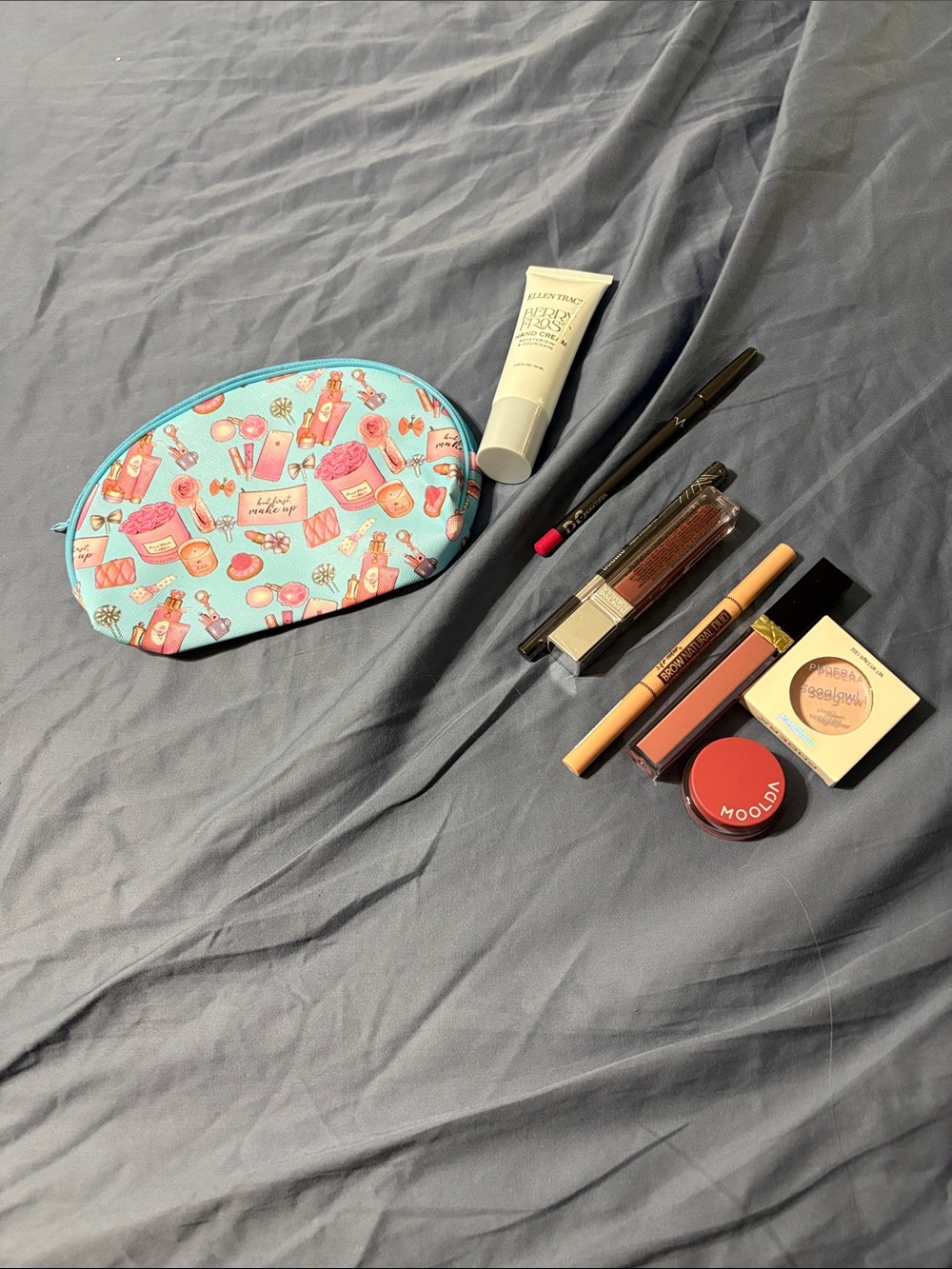 Blue Cosmetic Makeup Bag with Fun Print